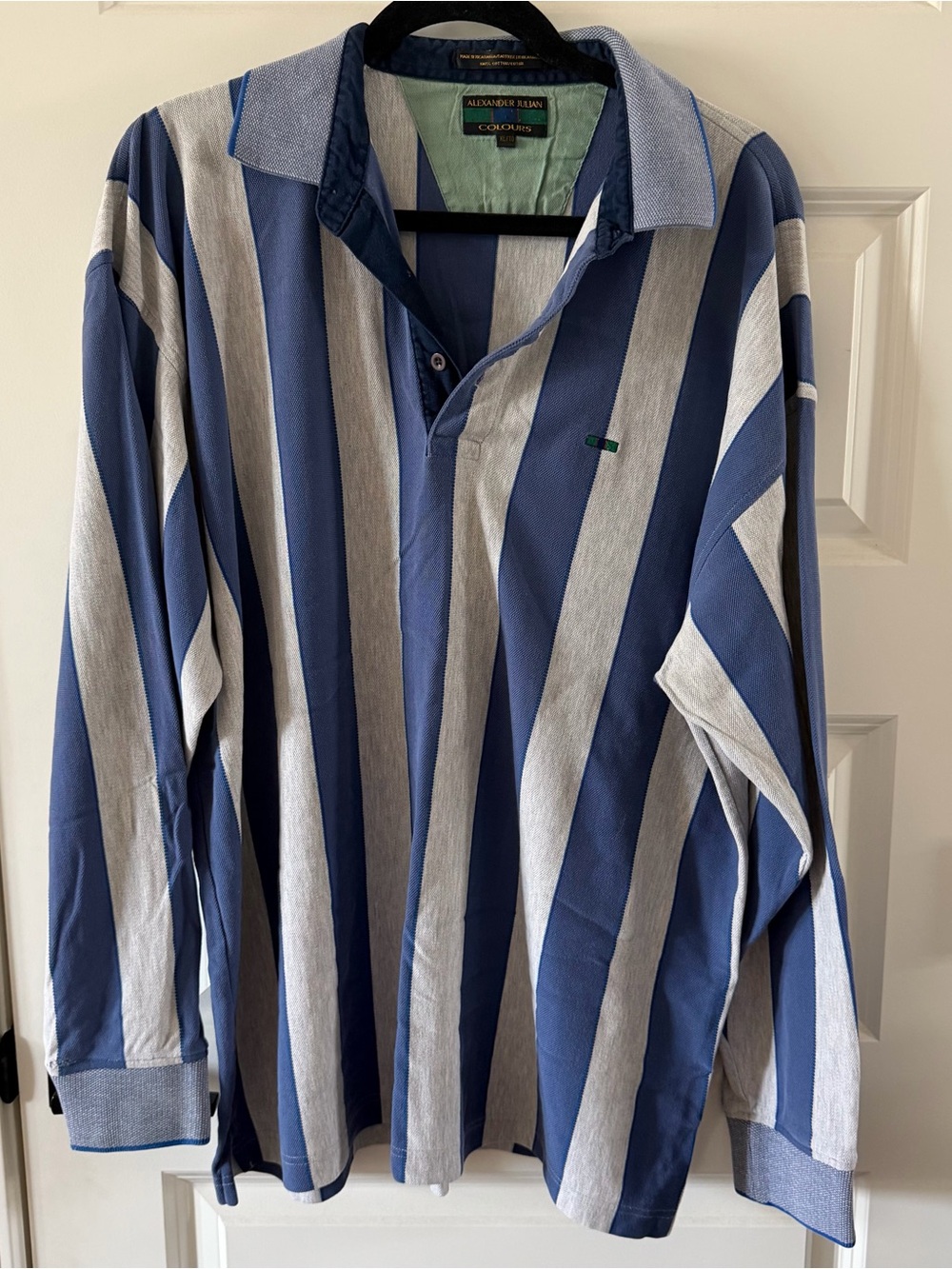 Alexander Julian Long-Sleeve Rugby Polo - Navy & Light Gray Stripes